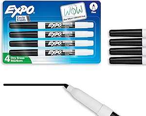 EXPO Low Odor Dry Erase Markers Fine Tip Black 4 Count
