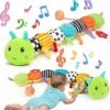 Baby Sensory Toy 0-6 Month Music Animal Stuffed Plush Caterpillar Toy for Infant 0-3-6 Month Tummy Time with Baby Mirror Crinkle Rattle for 6-12 Month Carseat Toys for Newborn Boys Girls Shower 1