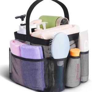 Mesh Shower Caddy Portable for College Dorm Room Essentials, 8-Pocket Large Capacity Shower Bag for Beach, Swimming, Gym